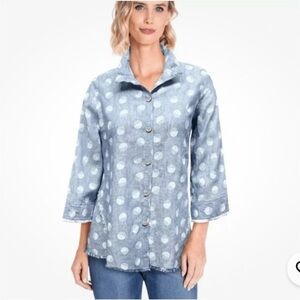 John Mark Womens 100% Linen Chambray Indigo Blue Casual Wire Collared Size S